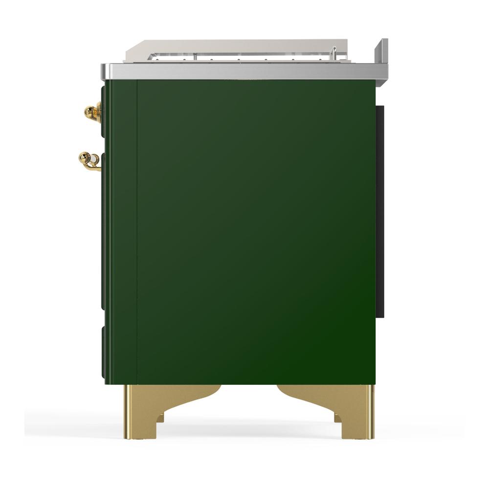Ilve UM48FSQNR3EGGLP Ilve Um48Fsqnr3Egglp Majestic Iii 48 Inch Dual Fuel Range With 5 Black Brass Burners, Griddle And French Top, Dual Function Burner Up To 25,000 Btu (Liquid Propane, Solid Door, Emerald Green, Brass)