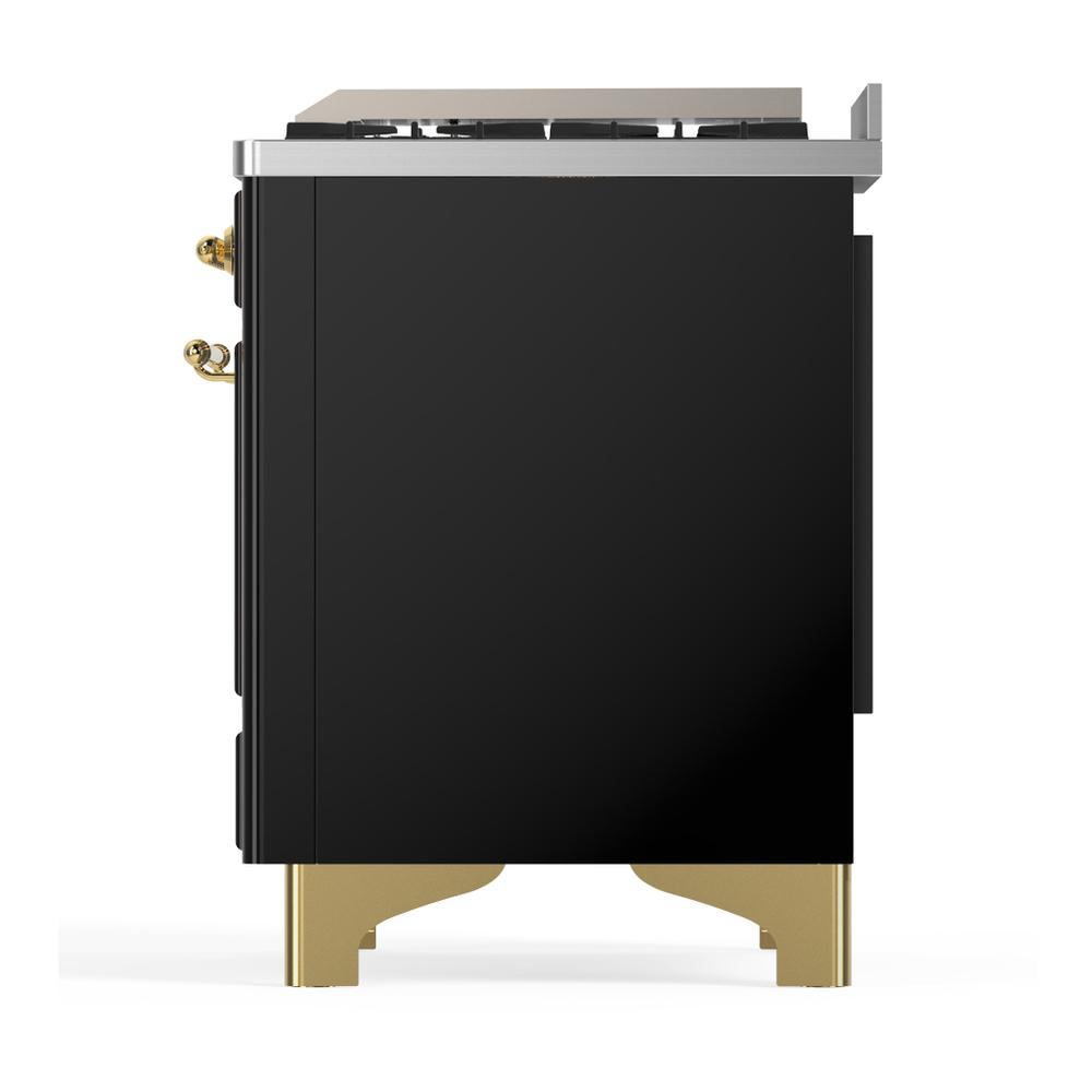 Ilve UM36FNR3BKGLP Ilve Um36Fnr3Bkglp Majestic Iii 36 Inch Dual Fuel Range With 6 Black Brass Burners And Griddle, Dual Function Burner Up To 25,000 Btu (Triple Glass Door, Glossy Black, Brass, Liquid Propane)