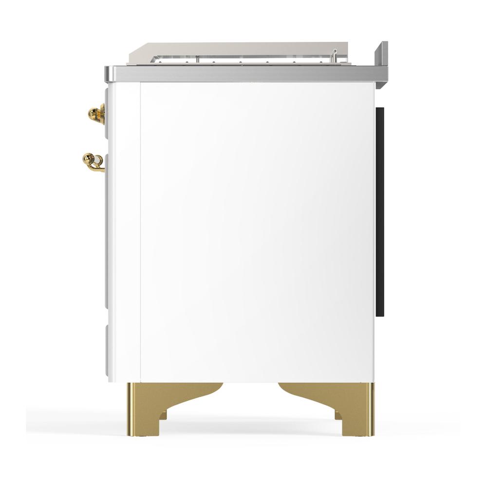 Ilve UM48FSNR3WHG Ilve Um48Fsnr3Whg Majestic Iii 48 Inch Dual Fuel Range With 5 Black Brass Burners, Griddle And French Top, Dual Function Burner Up To 25,000 Btu (Natural Gas, Triple Glass Door, White, Brass)