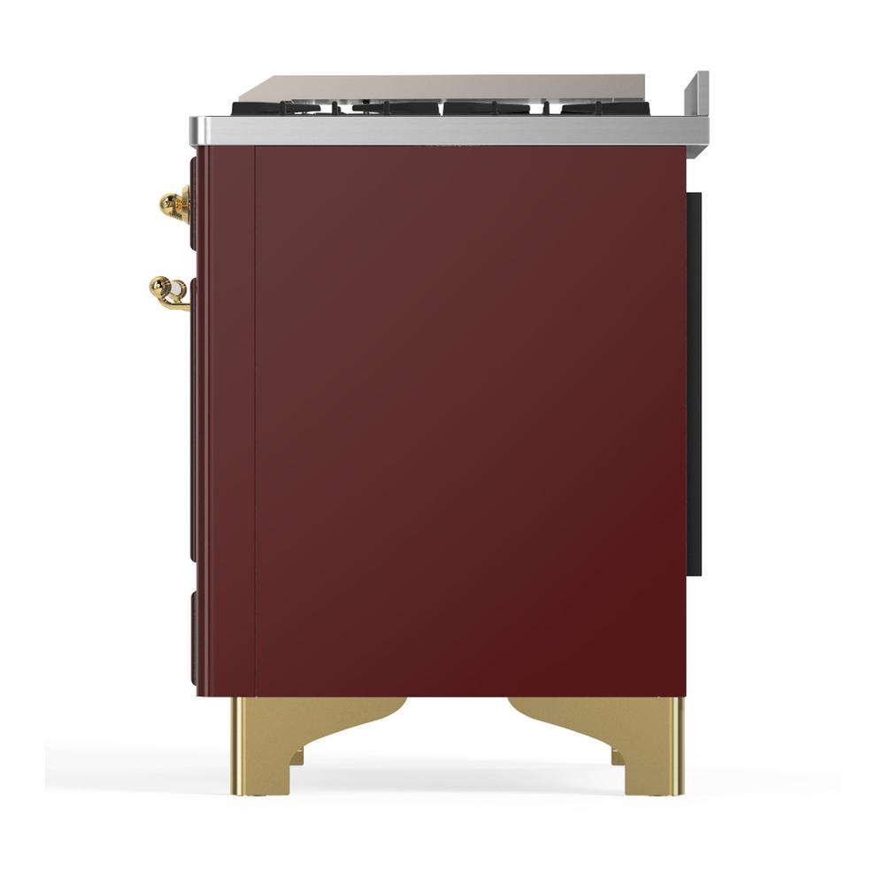 Ilve UM48FNR3BUG Ilve Um48Fnr3Bug Majestic Iii 48 Inch Dual Fuel Range With 8 Burners And Griddle, Dual Function Burner Up To 25,000 Btu (Natural Gas, Triple Glass Door, Burgundy, Brass)