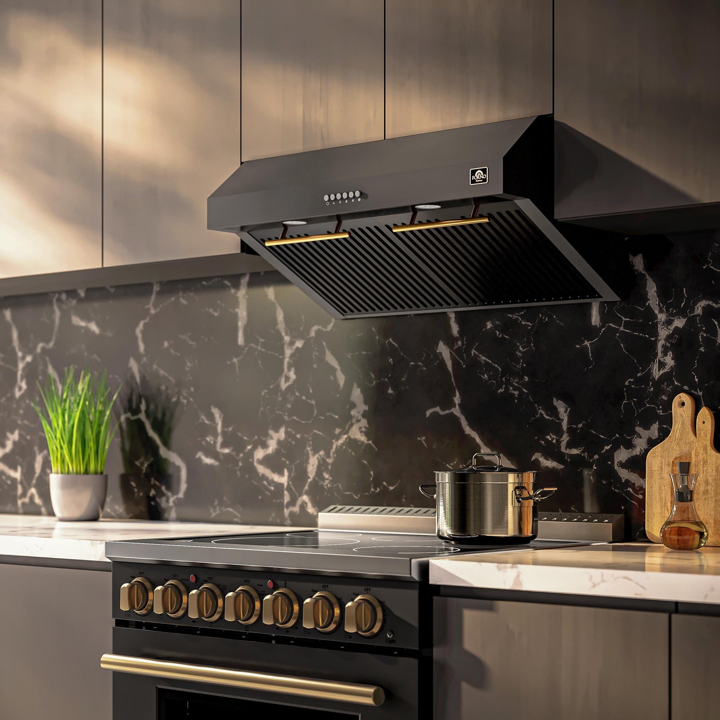 Forno FRHUC525530BLK Forno Bari Espresso 30-Inch Under Cabinet Range Hood, Black, 600 Cfm, Led Lighting, Dishwasher-Safe Baffle Filters, 3-Speed Fan Control