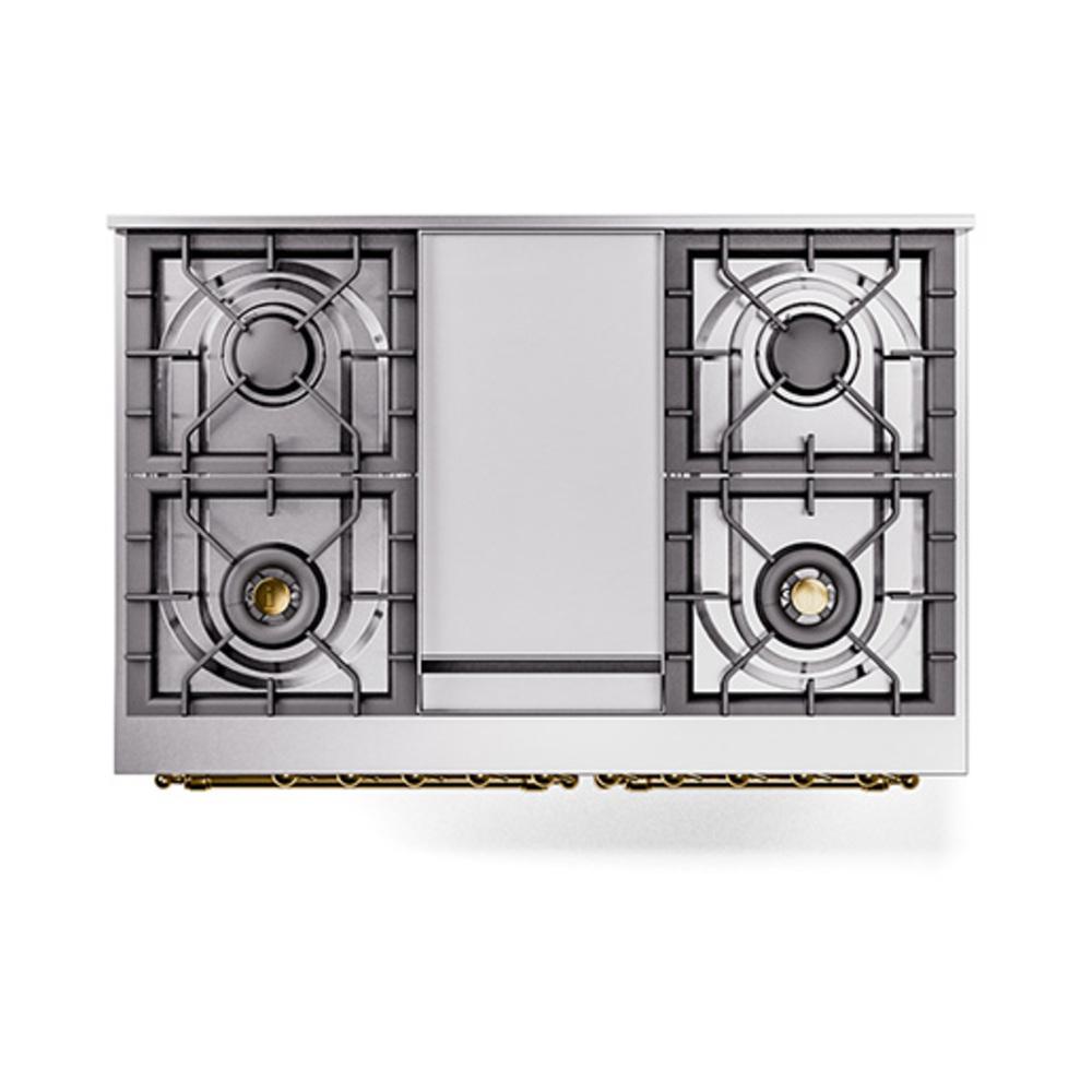 Ilve UND40FQNMPWHGLP Ilve Und40Fqnmpwhglp Nostalgie Ii Noblesse 40" Dual Fuel Range (Liquid Propane, Solid Door, White, Brass)