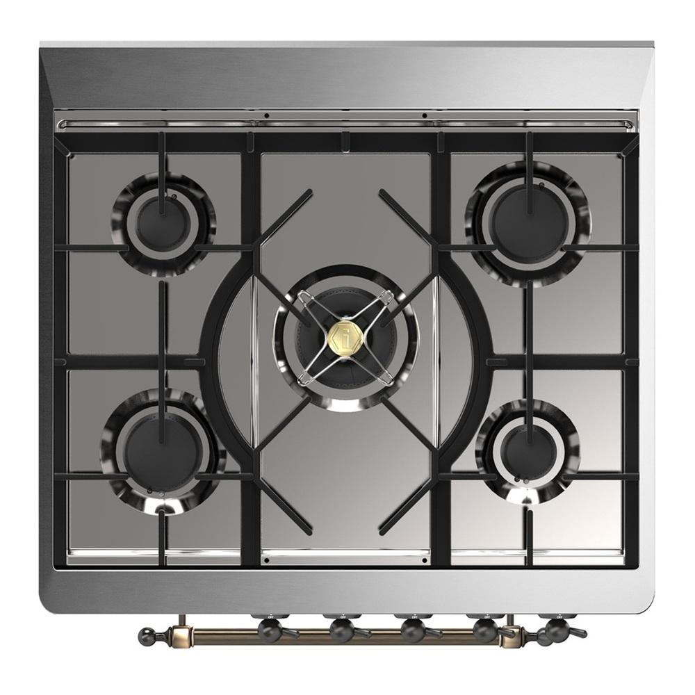Ilve UM30NR3EGB Ilve Um30Nr3Egb Majestic Iii 30 Inch Dual Fuel Range With 5 Black Brass Burners, Dual Function Burner Up To 25,000 Btu (Natural Gas, Triple Glass Door, Emerald Green, Burnished)
