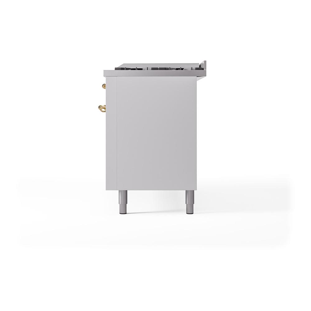Ilve UN60FQNMPWHGLP Ilve Un60Fqnmpwhglp Nostalgie Ii Noblesse 60" Dual Fuel Range (9 Sealed Burners + Griddle, Liquid Propane, Solid Door, White, Brass)
