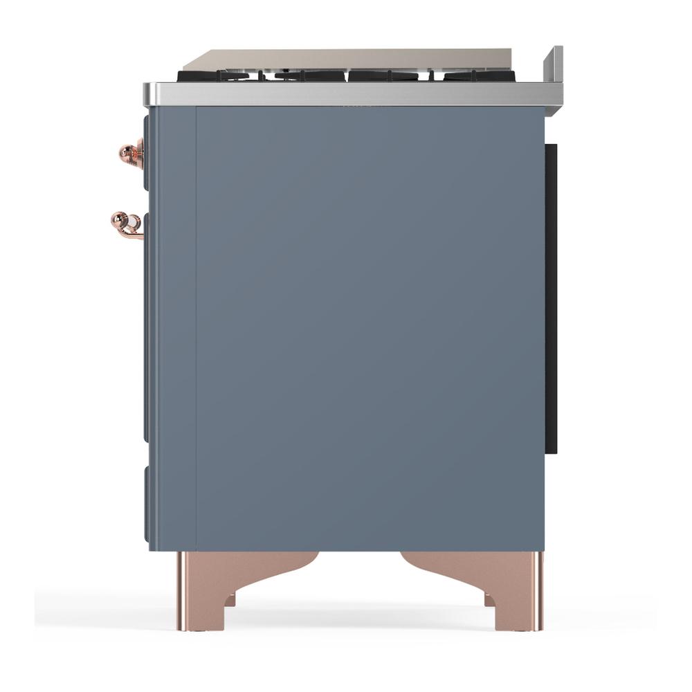 Ilve UM60FQNR3BGP Ilve Um60Fqnr3Bgp Majestic Iii 60 Inch Dual Fuel Range With 9 Burners And Griddle, Dual Function Burner Up To 25,000 Btu (Natural Gas, Solid Door, Blue Grey, Copper)