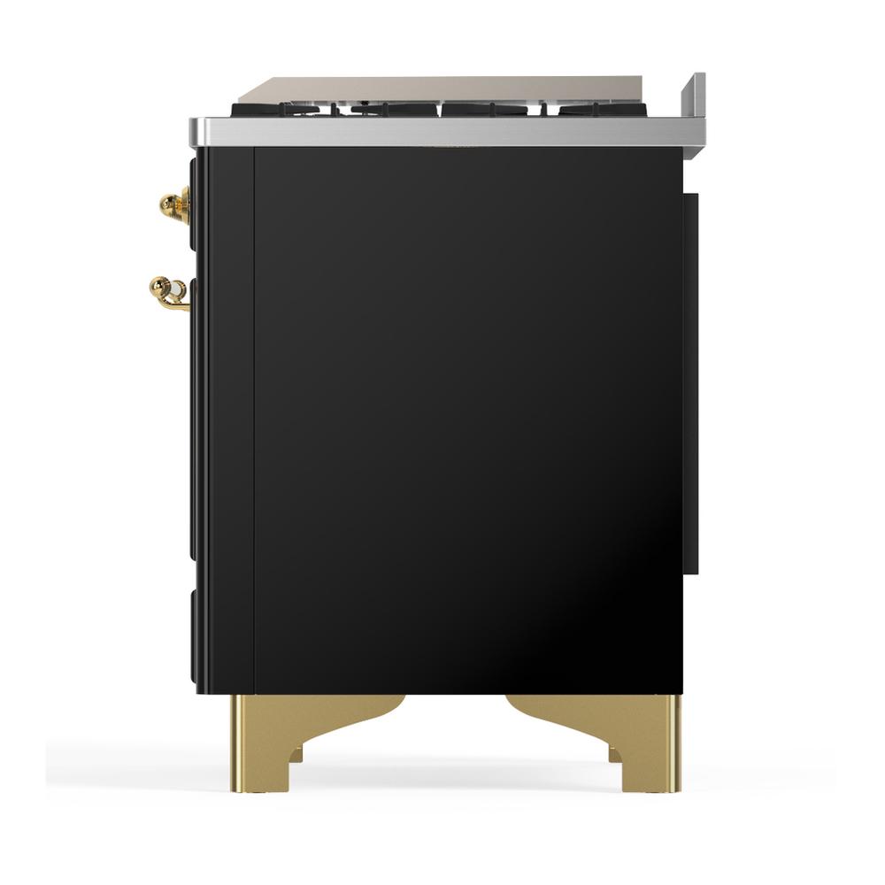 Ilve UM48FNR3BKGLP Ilve Um48Fnr3Bkglp Majestic Iii 48 Inch Dual Fuel Range With 8 Burners And Griddle, Dual Function Burner Up To 25,000 Btu (Liquid Propane, Triple Glass Door, Glossy Black, Brass)