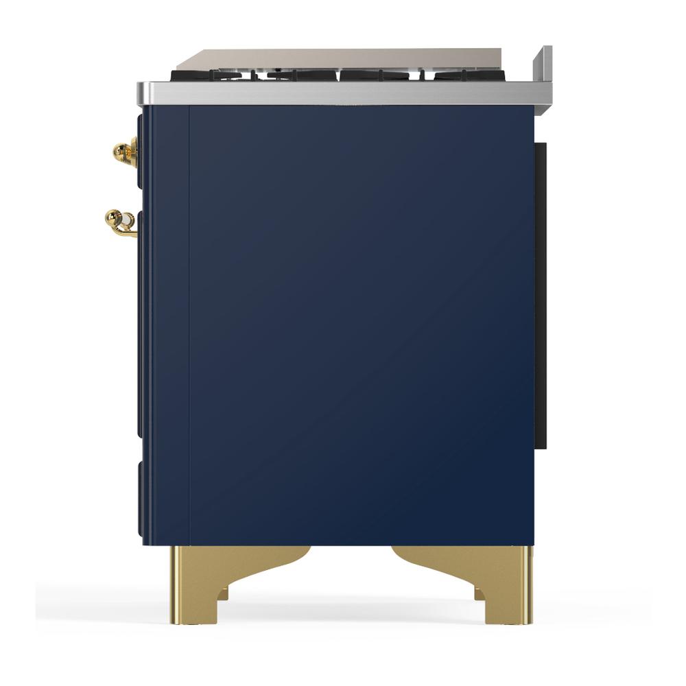 Ilve UM60FNR3MBG Ilve Um60Fnr3Mbg Majestic Iii 60 Inch Dual Fuel Range With 9 Burners And Griddle, Dual Function Burner Up To 25,000 Btu (Natural Gas, Triple Glass Door, Midnight Blue, Brass)