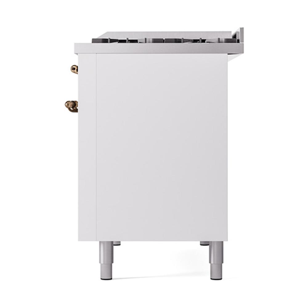 Ilve UN48FQNMPWHB Ilve Un48Fqnmpwhb Nostalgie Ii Noblesse 48" Dual Fuel Range (8 Sealed Burners + Griddle, Natural Gas, Solid Door, White, Burnished)