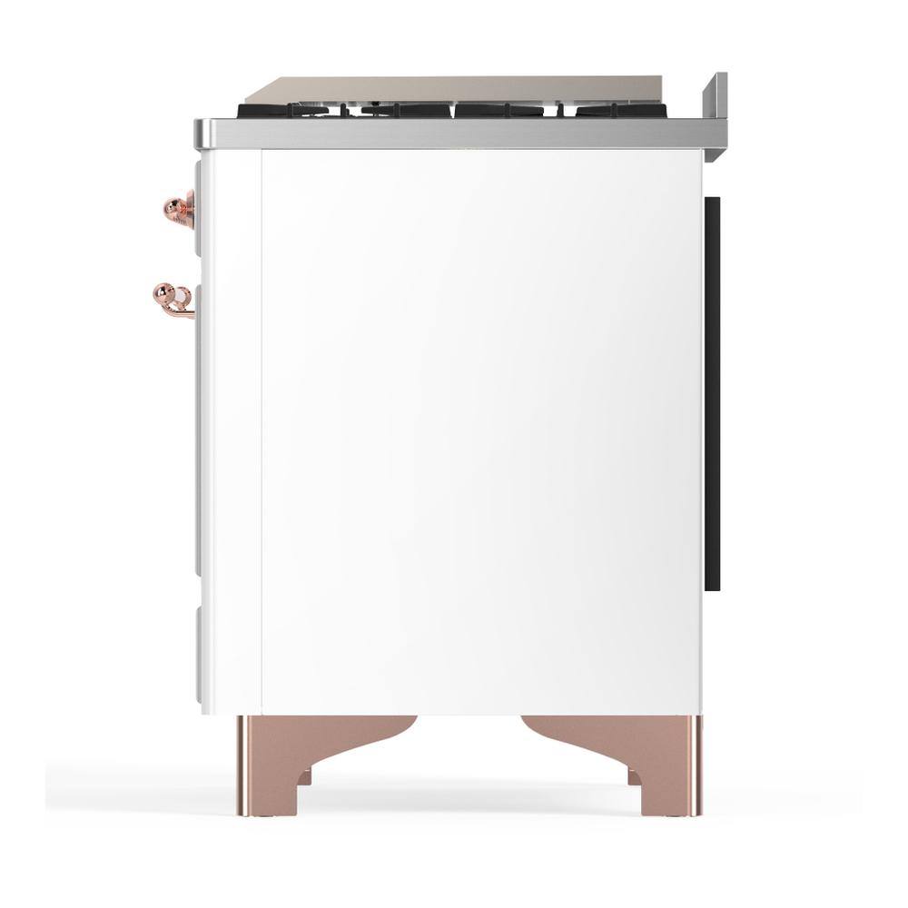 Ilve UM48FQNR3WHPLP Ilve Um48Fqnr3Whplp Majestic Iii 48 Inch Dual Fuel Range With 8 Burners And Griddle, Dual Function Burner Up To 25,000 Btu (Liquid Propane, Solid Door, White, Copper)