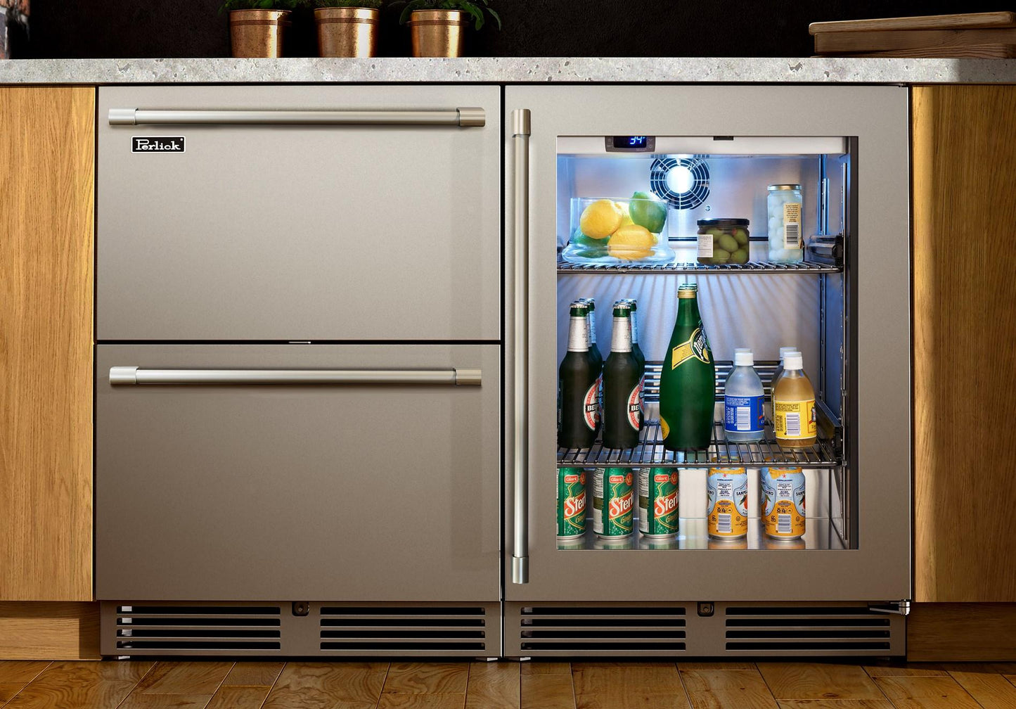 Perlick HP24RS43LL 24" Signature Series Indoor Refrigerator With Stainless Steel Glass Door, Hinge Left, With Lock