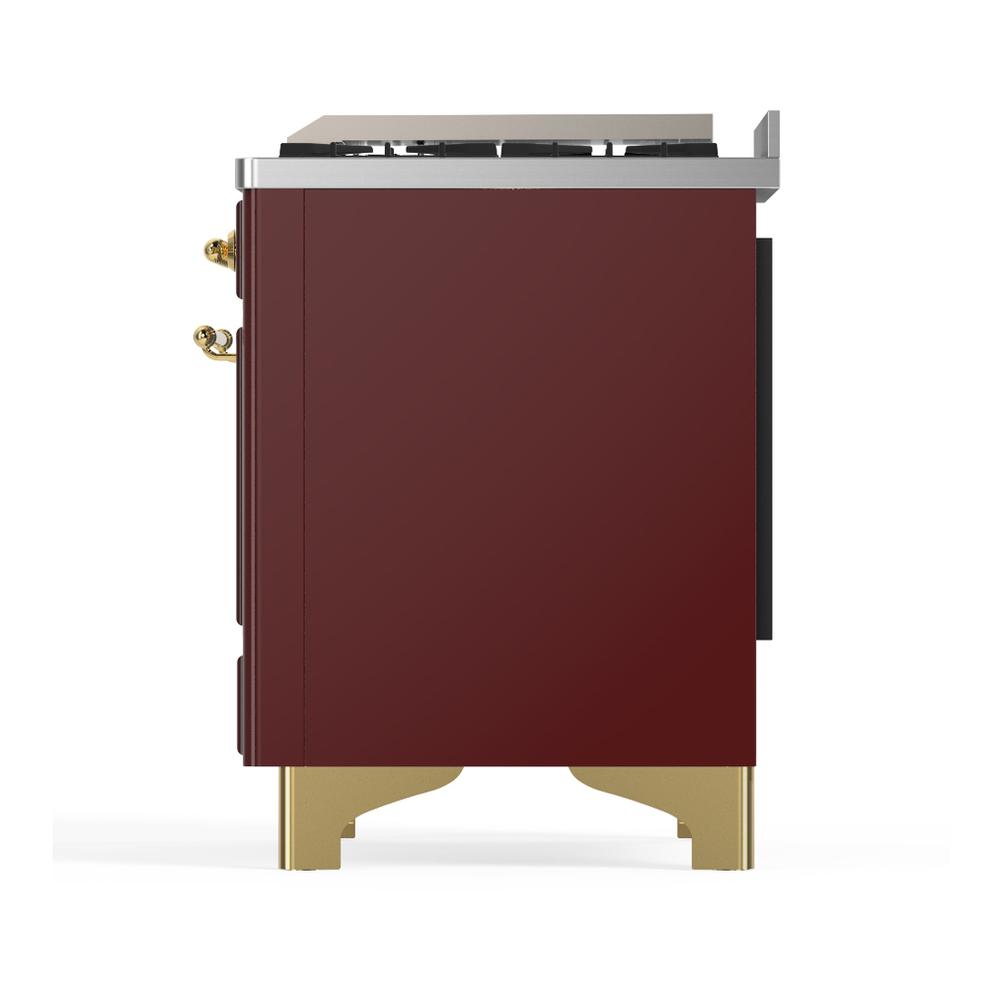 Ilve UMD40FQNR3BUG Ilve Umd40Fqnr3Bug Majestic Iii 40 Inch Dual Fuel Range With 6 Burners And Griddle, Dual Function Burner Up To 25,000 Btu (Natural Gas, Solid Door, Burgundy, Brass)
