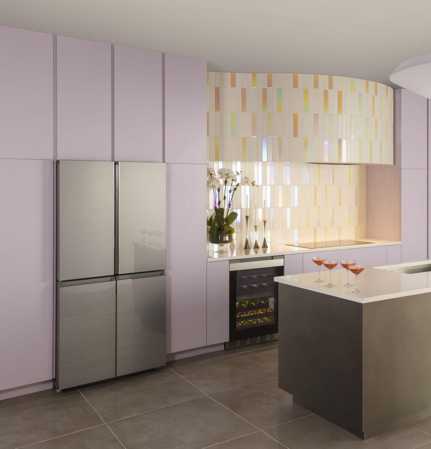 Cafe CHE23DM5WS5 Café™ Energy Star® 22.9 Cu. Ft. Smart Counter-Depth Quad-Door Refrigerator In Platinum Glass With Dual-Dispense Autofill Pitcher