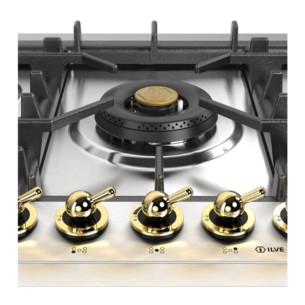 Ilve UHCPT75NSSGLP Ilve Uhcpt75Nssglp Nostalgie Ii 30 Inch Built-In Gas Cooktop With 5 Burners, In Stainless Steel (Liquid Propane, Brass)