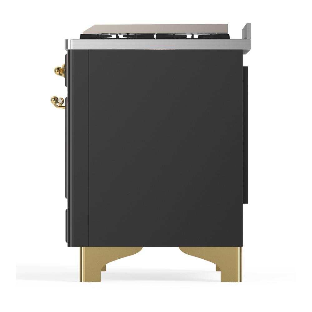 Ilve UMD40FQNR3MGG Ilve Umd40Fqnr3Mgg Majestic Iii 40 Inch Dual Fuel Range With 6 Burners And Griddle, Dual Function Burner Up To 25,000 Btu (Natural Gas, Solid Door, Graphite Matte, Brass)