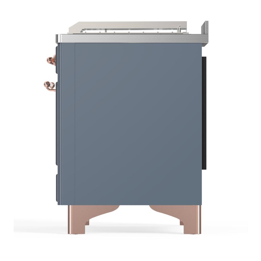 Ilve UM48FSNR3BGP Ilve Um48Fsnr3Bgp Majestic Iii 48 Inch Dual Fuel Range With 5 Black Brass Burners, Griddle And French Top, Dual Function Burner Up To 25,000 Btu (Natural Gas, Triple Glass Door, Blue Grey, Copper)