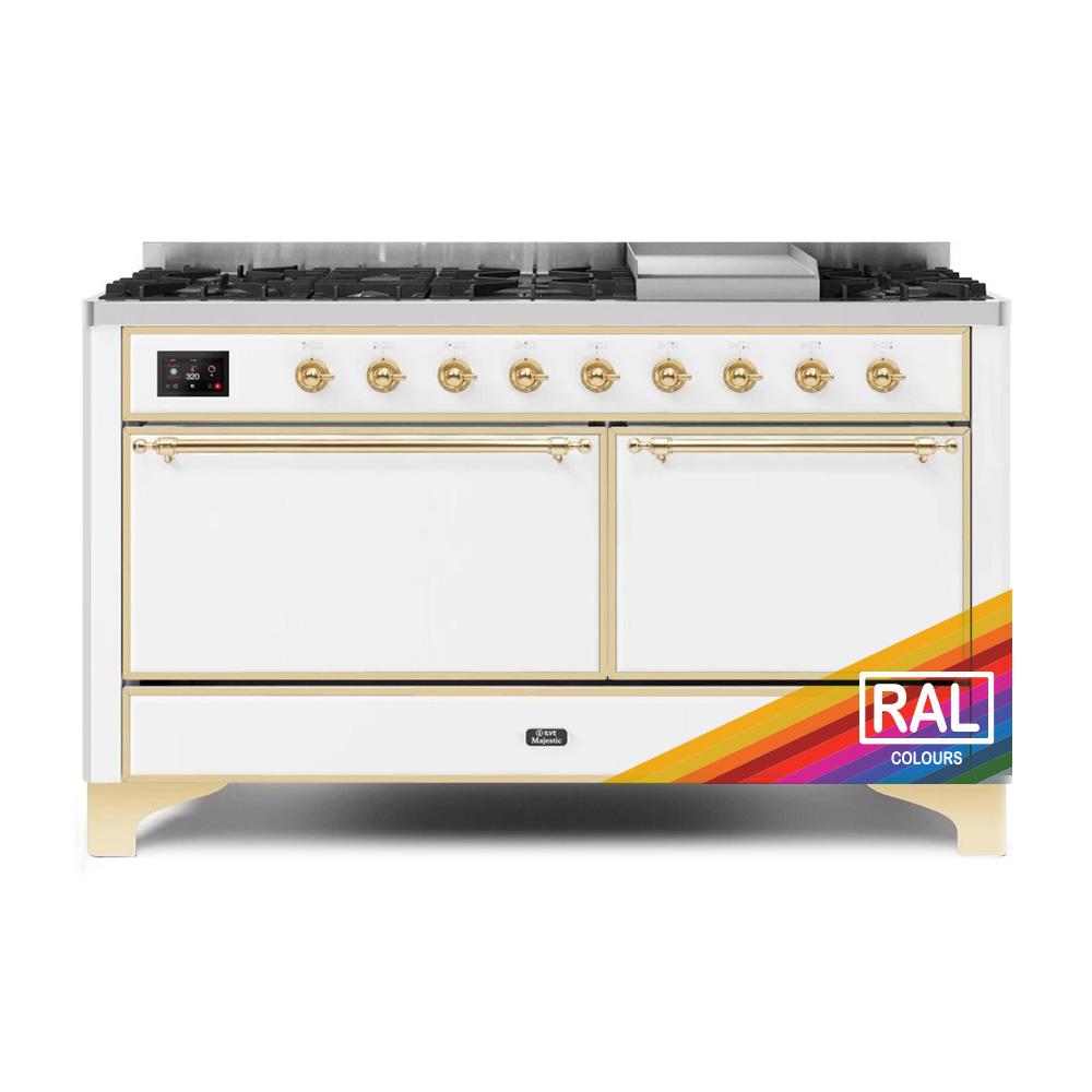 Ilve UM15FDQNS3RAG Ilve Majestic Ii 60 Um15Fdqns3Rag Freestanding Dual Fuel Range With 9 Sealed Burners Yes Double Oven With Solid Door In Ral Color With Brass Knobs