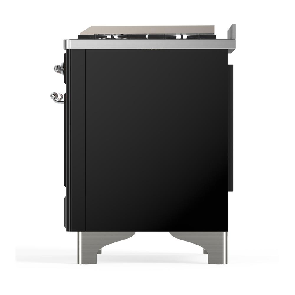 Ilve UM60FSQNR3BKCLP Ilve Um60Fsqnr3Bkclp Majestic Iii 60 Inch Dual Fuel Range With 7 Burners, Griddle And French Top, Dual Function Burner With Up To 25,000 Btu (Liquid Propane, Solid Door, Glossy Black, Chrome)