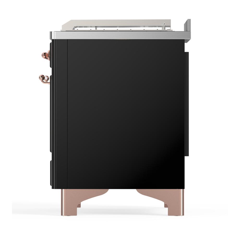 Ilve UM48FSQNR3BKPLP Ilve Um48Fsqnr3Bkplp Majestic Iii 48 Inch Dual Fuel Range With 5 Black Brass Burners, Griddle And French Top, Dual Function Burner Up To 25,000 Btu (Liquid Propane, Solid Door, Glossy Black, Copper)