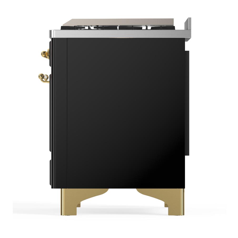 Ilve UMD40FQNR3BKGLP Ilve Umd40Fqnr3Bkglp Majestic Iii 40 Inch Dual Fuel Range With 6 Burners And Griddle, Dual Function Burner Up To 25,000 Btu (Liquid Propane, Solid Door, Glossy Black, Brass)