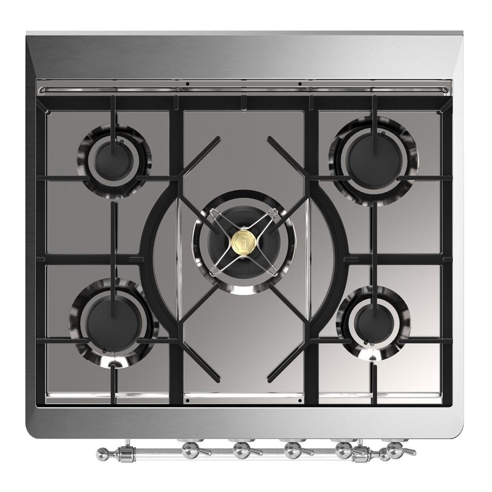 Ilve UM30QNR3MBCLP Ilve Um30Qnr3Mbclp Majestic Iii 30 Inch Dual Fuel Range With 5 Black Brass Burners, Dual Function Burner Up To 25,000 Btu (Liquid Propane, Solid Door, Midnight Blue, Chrome)
