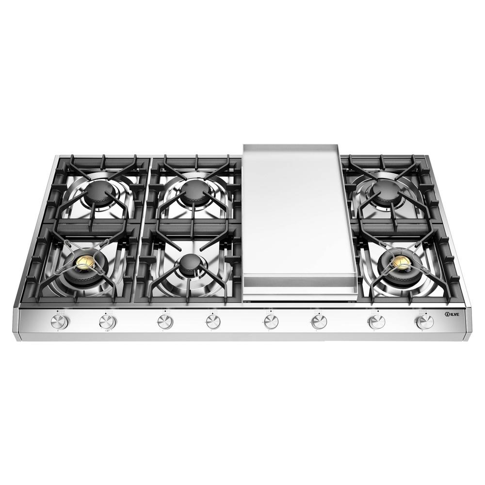 Ilve UHCP1265FSS Ilve Uhcp1265Fss Professional Plus Ii 48 Inch Built-In Gas Cooktop With Griddle, In Stainless Steel (Natural Gas)