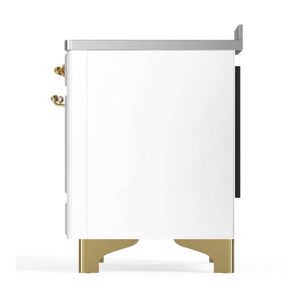 Ilve UMIB48NR3WHG Ilve Umib48Nr3Whg Majestic Iii 48 Inch Induction Range With 6 Elements, 5.02 Cu. Ft. Total Oven Capacity (Triple Glass Door, White, Brass)