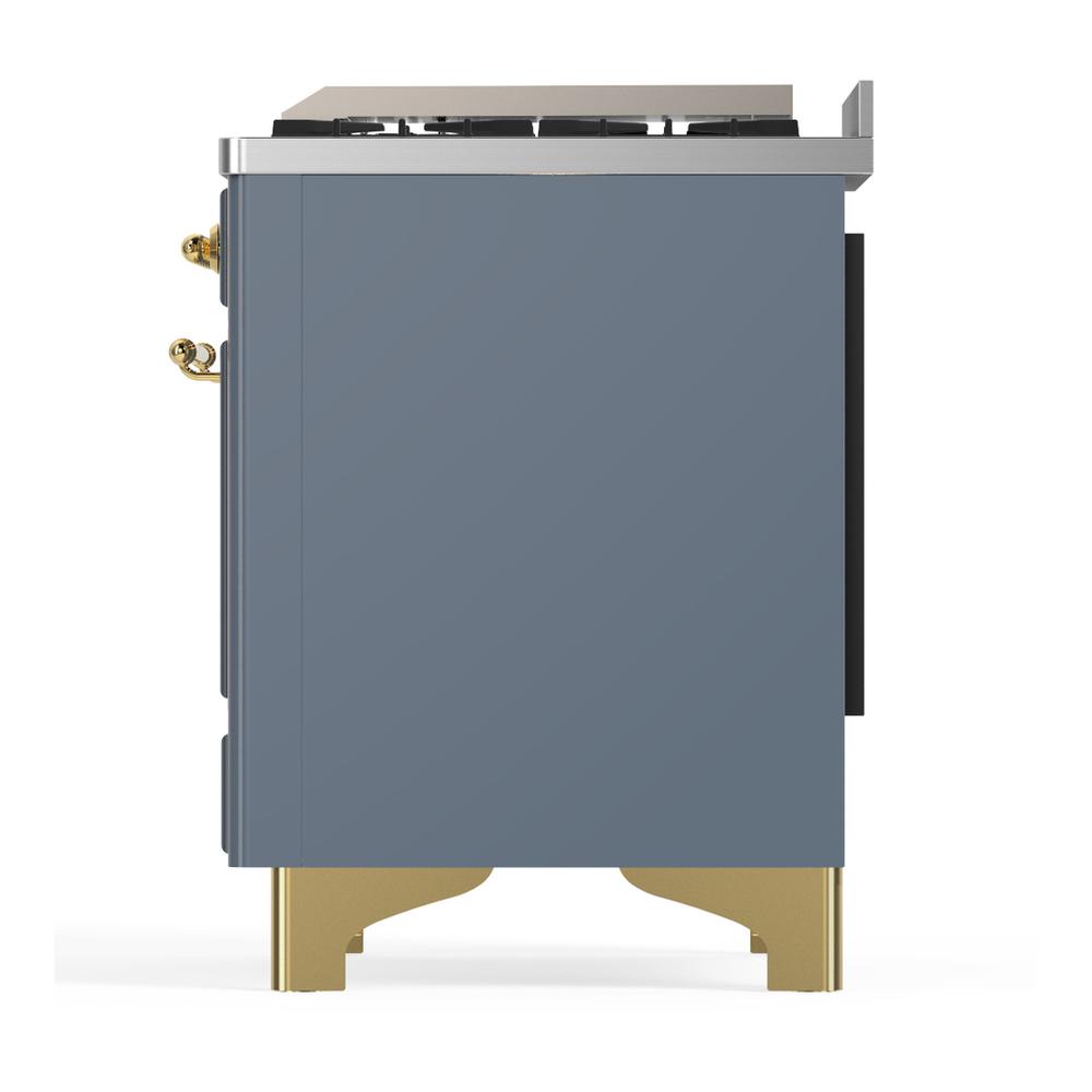 Ilve UMD40FQNR3BGGLP Ilve Umd40Fqnr3Bgglp Majestic Iii 40 Inch Dual Fuel Range With 6 Burners And Griddle, Dual Function Burner Up To 25,000 Btu (Liquid Propane, Solid Door, Blue Grey, Brass)