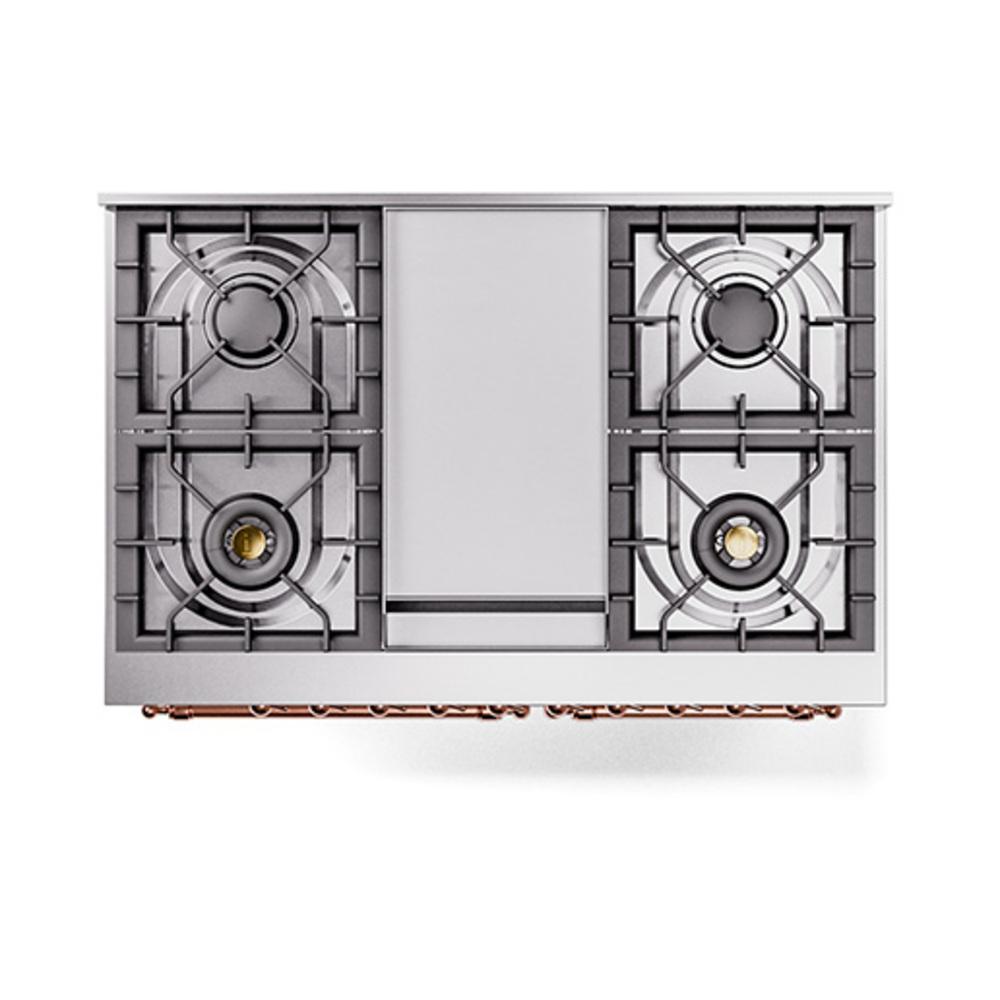 Ilve UND40FQNMPWHP Ilve Und40Fqnmpwhp Nostalgie Ii Noblesse 40" Dual Fuel Range (Natural Gas, Solid Door, White, Copper)