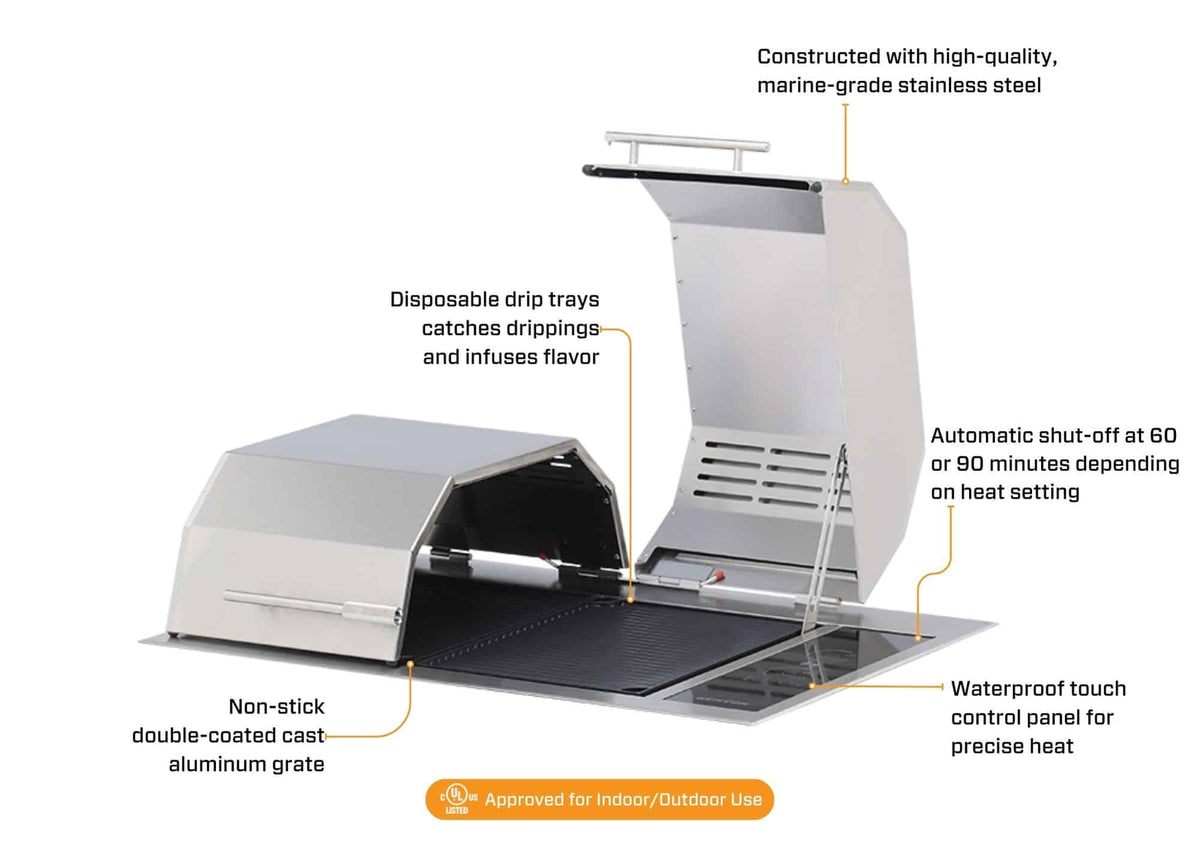 Kenyon B70460WH Texan Electric Grill Touch Control With Split Lid