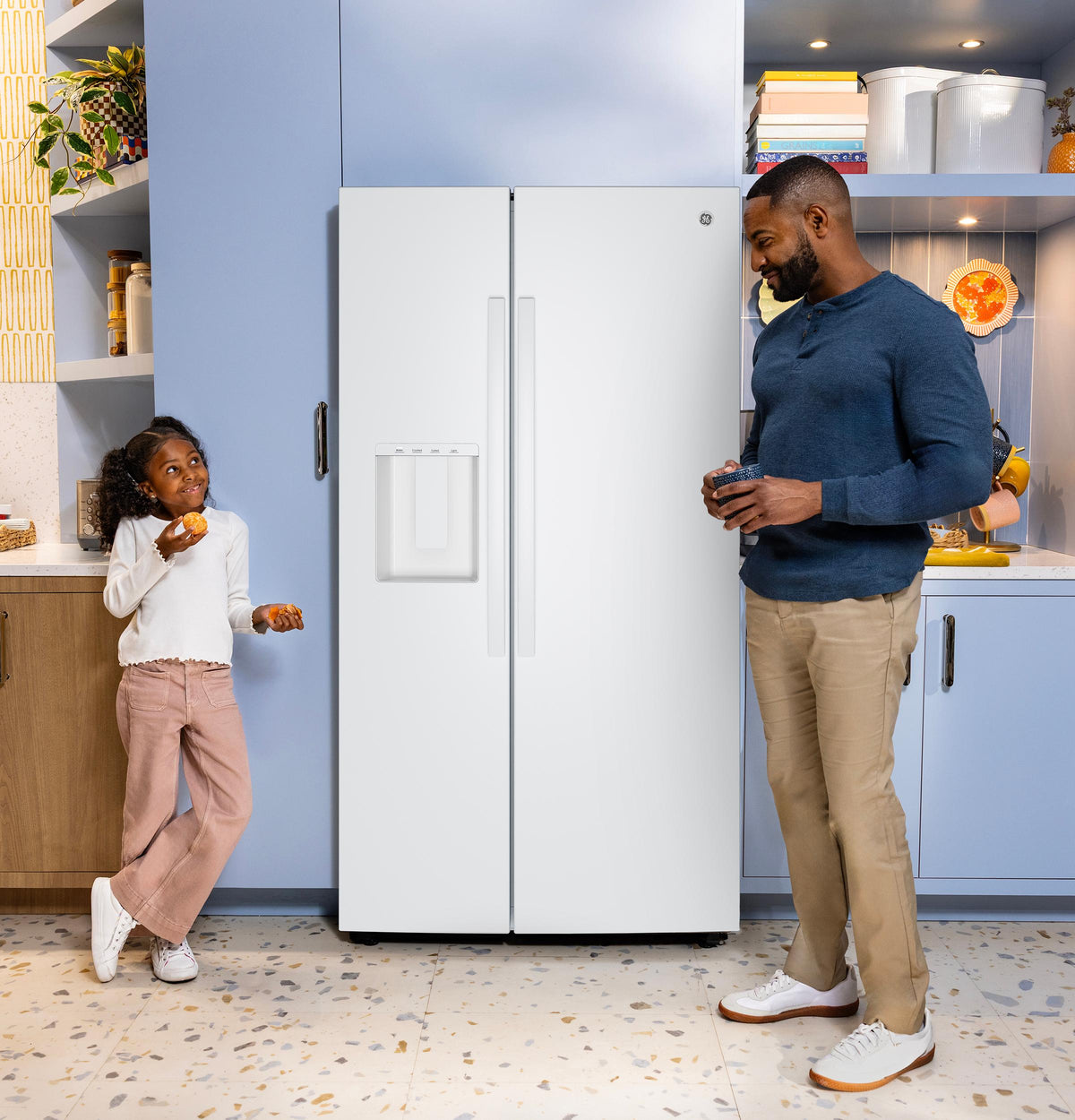 Ge Appliances GZS24NGYWW Ge® 23.6 Cu. Ft. Counter-Depth Side-By-Side Refrigerator With Extra Tall Dispenser And In-Door Icemaker