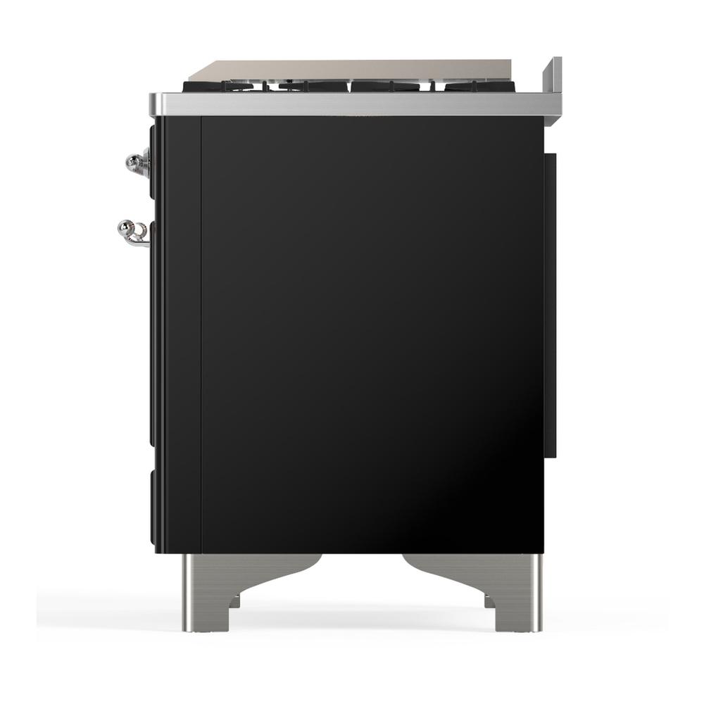 Ilve UM48FNR3BKC Ilve Um48Fnr3Bkc Majestic Iii 48 Inch Dual Fuel Range With 8 Burners And Griddle, Dual Function Burner Up To 25,000 Btu (Natural Gas, Triple Glass Door, Glossy Black, Chrome)