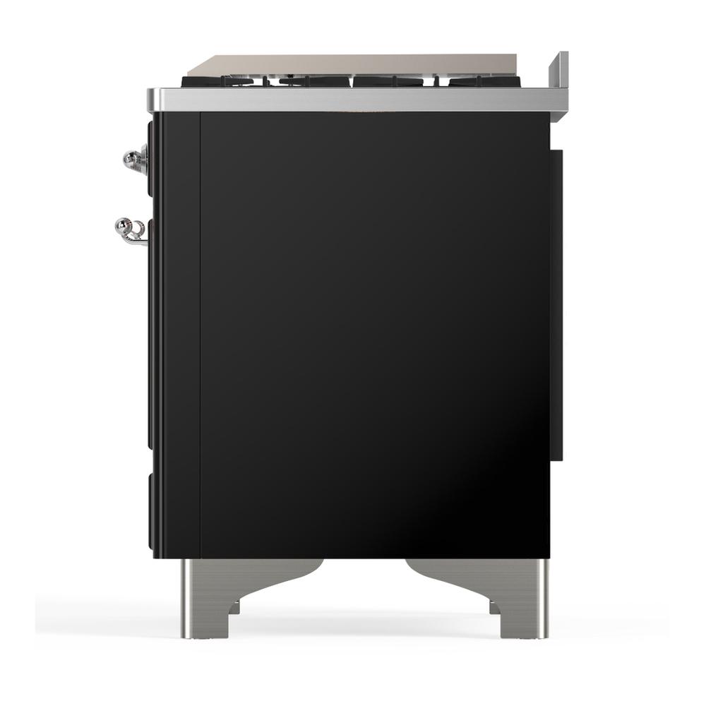 Ilve UMD40FNR3BKCLP Ilve Umd40Fnr3Bkclp Majestic Iii 40 Inch Dual Fuel Range With 6 Burners And Griddle, Dual Function Burner Up To 25,000 Btu (Liquid Propane, Triple Glass Door, Glossy Black, Chrome)