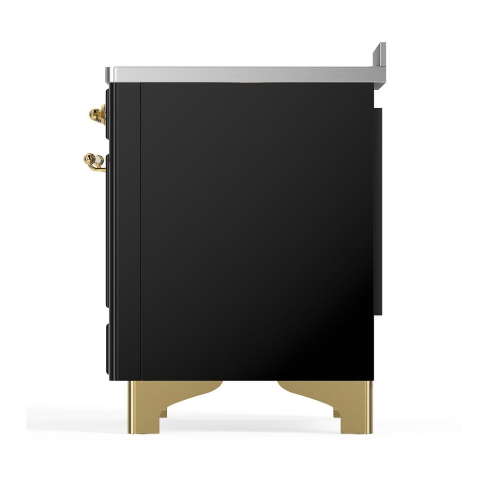 Ilve UMIB48NR3BKG Ilve Umib48Nr3Bkg Majestic Iii 48 Inch Induction Range With 6 Elements, 5.02 Cu. Ft. Total Oven Capacity (Triple Glass Door, Glossy Black, Brass)