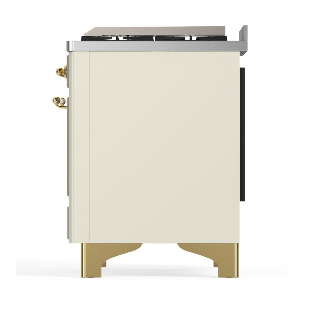 Ilve UM60FSQNR3AWGLP Ilve Um60Fsqnr3Awglp Majestic Iii 60 Inch Dual Fuel Range With 7 Burners, Griddle And French Top, Dual Function Burner With Up To 25,000 Btu (Liquid Propane, Solid Door, Antique White, Brass)
