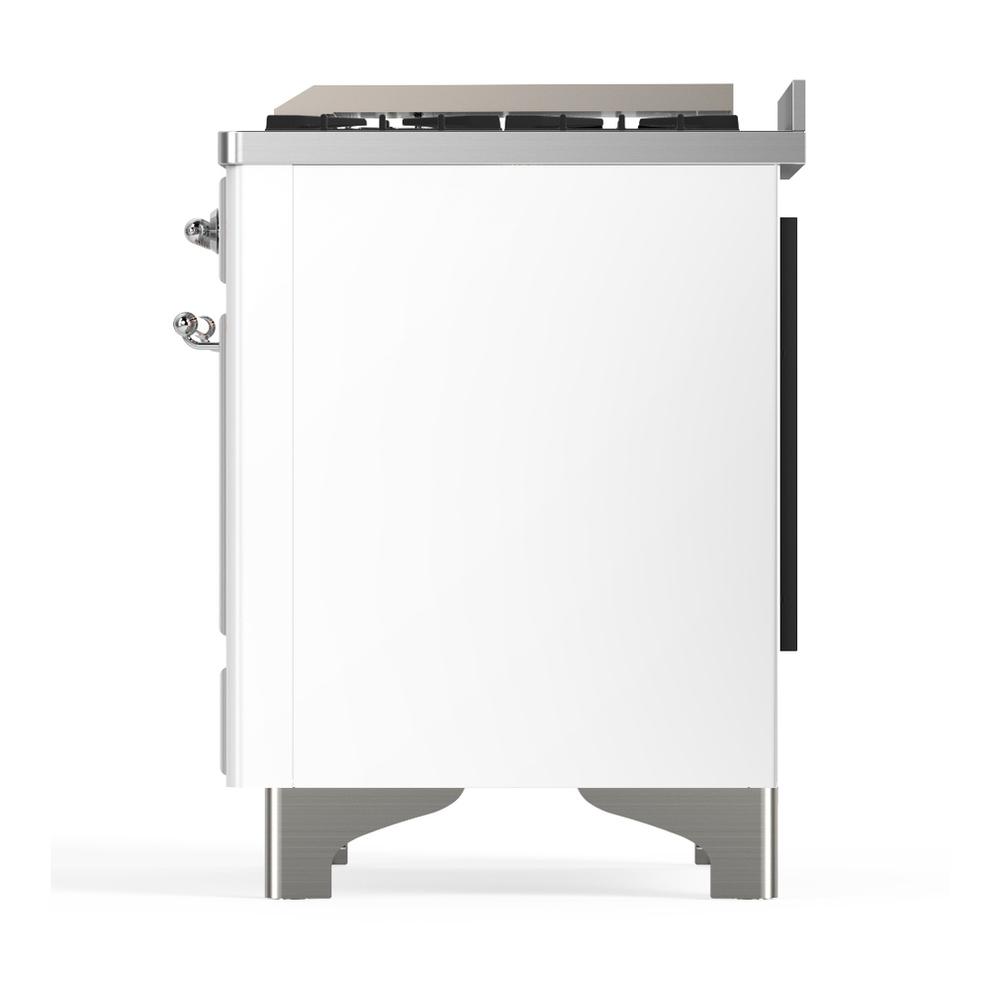 Ilve UM48FNR3WHC Ilve Um48Fnr3Whc Majestic Iii 48 Inch Dual Fuel Range With 8 Burners And Griddle, Dual Function Burner Up To 25,000 Btu (Natural Gas, Triple Glass Door, White, Chrome)