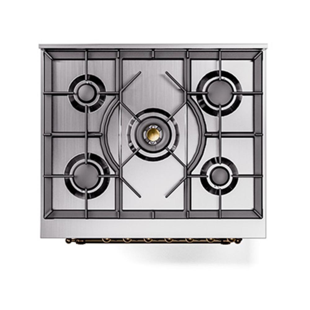 Ilve UN30QNMPWHB Ilve Un30Qnmpwhb Nostalgie Ii Noblesse 30" Dual Fuel Range (Natural Gas, Solid Door, White, Burnished)
