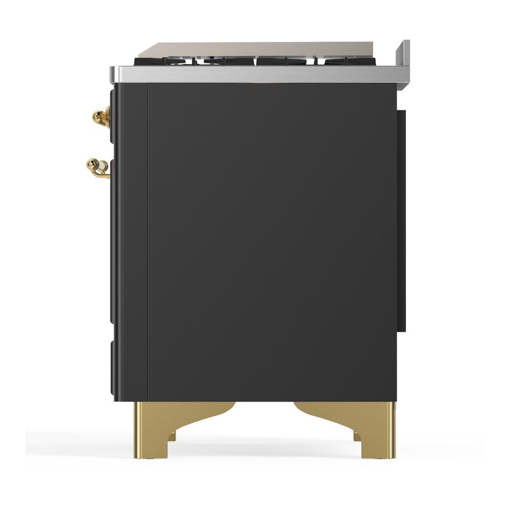 Ilve UM48FQNR3MGG Ilve Um48Fqnr3Mgg Majestic Iii 48 Inch Dual Fuel Range With 8 Burners And Griddle, Dual Function Burner Up To 25,000 Btu (Natural Gas, Solid Door, Graphite Matte, Brass)