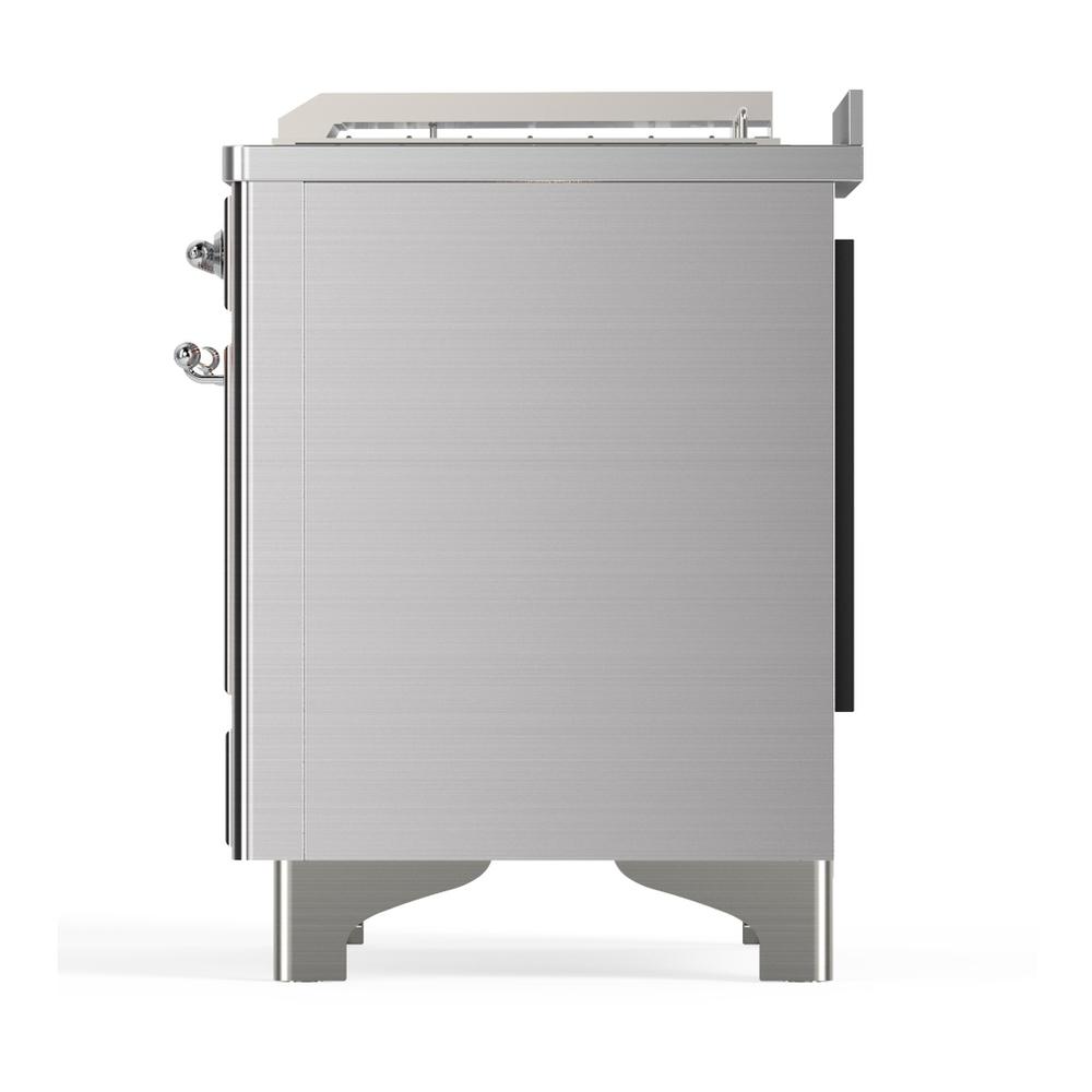 Ilve UM48FSNR3SSCLP Ilve Um48Fsnr3Ssclp Majestic Iii 48 Inch Dual Fuel Range With 5 Black Brass Burners, Griddle And French Top, Dual Function Burner Up To 25,000 Btu (Liquid Propane, Triple Glass Door, Stainless Steel, Chrome)