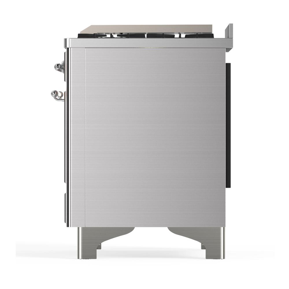 Ilve UM48FNR3SSC Ilve Um48Fnr3Ssc Majestic Iii 48 Inch Dual Fuel Range With 8 Burners And Griddle, Dual Function Burner Up To 25,000 Btu (Natural Gas, Triple Glass Door, Stainless Steel, Chrome)