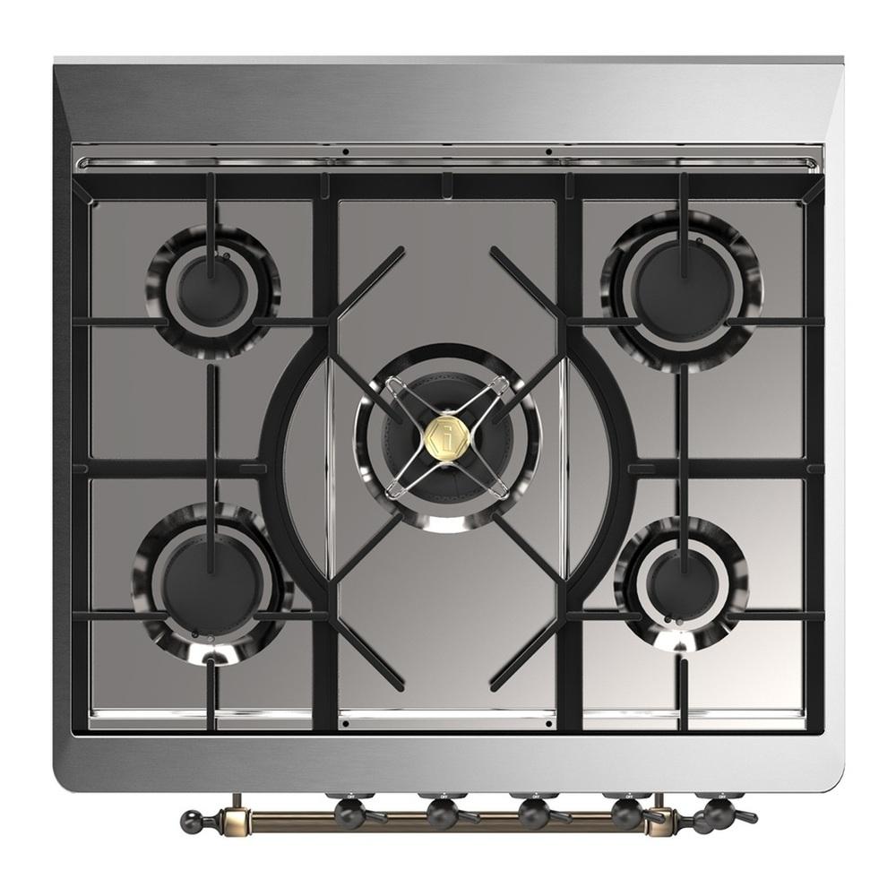 Ilve UM30QNR3WHBLP Ilve Um30Qnr3Whblp Majestic Iii 30 Inch Dual Fuel Range With 5 Black Brass Burners, Dual Function Burner Up To 25,000 Btu (Liquid Propane, Solid Door, White, Burnished)