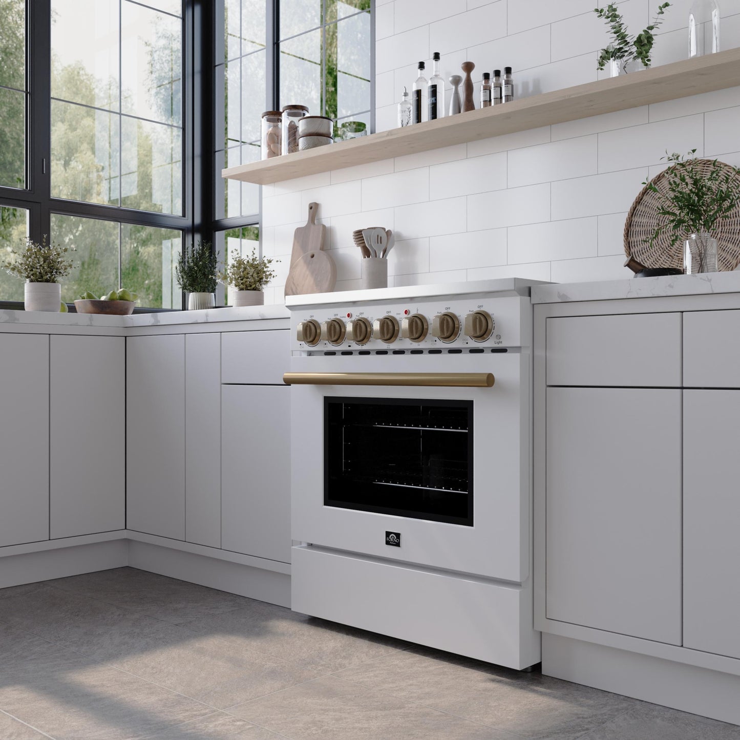 Forno FFSEL601130WHT Forno Paolo 30-Inch Freestanding Electric Range, White, 4.38 Cu.Ft, True Convection Oven, Energy Efficient