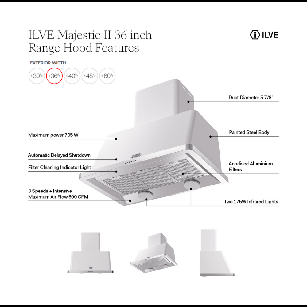 Ilve UAM90RA Ilve Uam90Ra Majestic Ii 36 Inch Range Hood With 600 Cfm (Ral)
