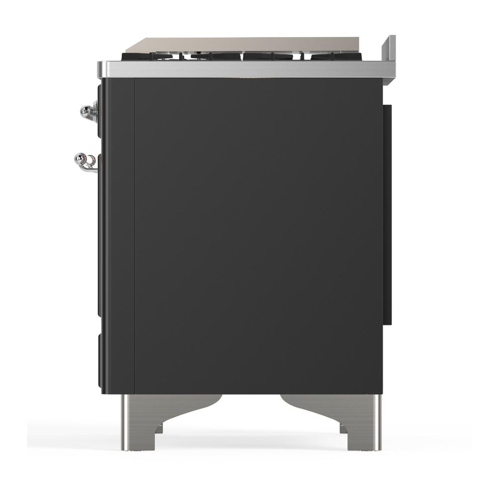 Ilve UM36FQNR3MGC Ilve Um36Fqnr3Mgc Majestic Iii 36 Inch Dual Fuel Range With 6 Black Brass Burners And Griddle, Dual Function Burner Up To 25,000 Btu (Solid Door, Graphite Matte, Chrome, Natural Gas)