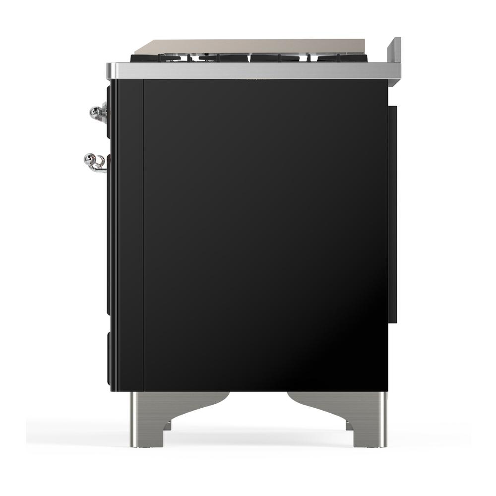 Ilve UM36FNR3BKC Ilve Um36Fnr3Bkc Majestic Iii 36 Inch Dual Fuel Range With 6 Black Brass Burners And Griddle, Dual Function Burner Up To 25,000 Btu (Triple Glass Door, Glossy Black, Chrome, Natural Gas)