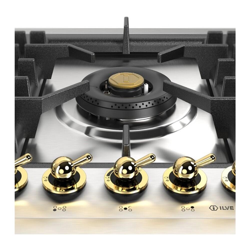Ilve UHCPT95FNSSGLP Ilve Uhcpt95Fnssglp Nostalgie Ii 36 Inch Built-In Gas Cooktop With Total Black Brass Burners, In Stainless Steel (5 Sealed Burners + Griddle, Liquid Propane, Brass)