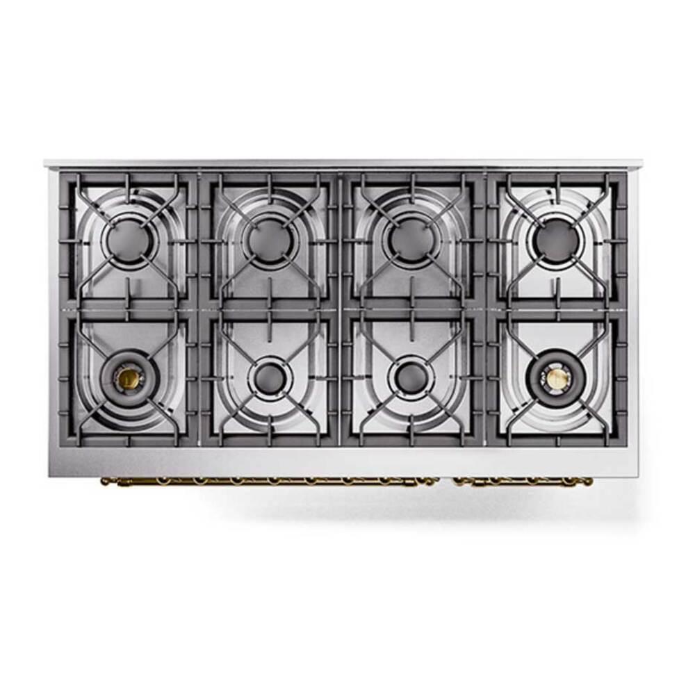 Ilve UP488NMPMGGLP Ilve Up488Nmpmgglp Nostalgie Ii 48 Inch Dual Fuel Range With 8 Total Black Brass Sealed Burners, Brass Trim (Limited Edition) (Liquid Propane, Graphite Matte)