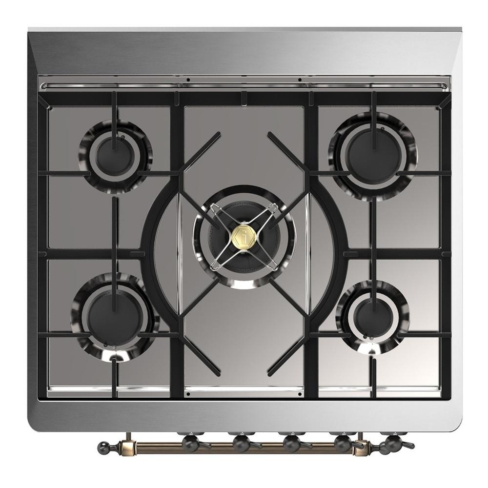 Ilve UM30QNR3SSB Ilve Um30Qnr3Ssb Majestic Iii 30 Inch Dual Fuel Range With 5 Black Brass Burners, Dual Function Burner Up To 25,000 Btu (Natural Gas, Solid Door, Stainless Steel, Burnished)