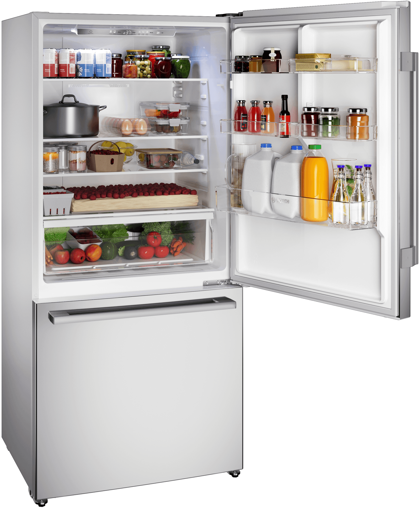 Bosch B33CM10SNS 100 Series, Free-Standing Fridge-Freezer With Freezer At Bottom, Brushed Steel (With Anti-Fingerprint), Total No Frost