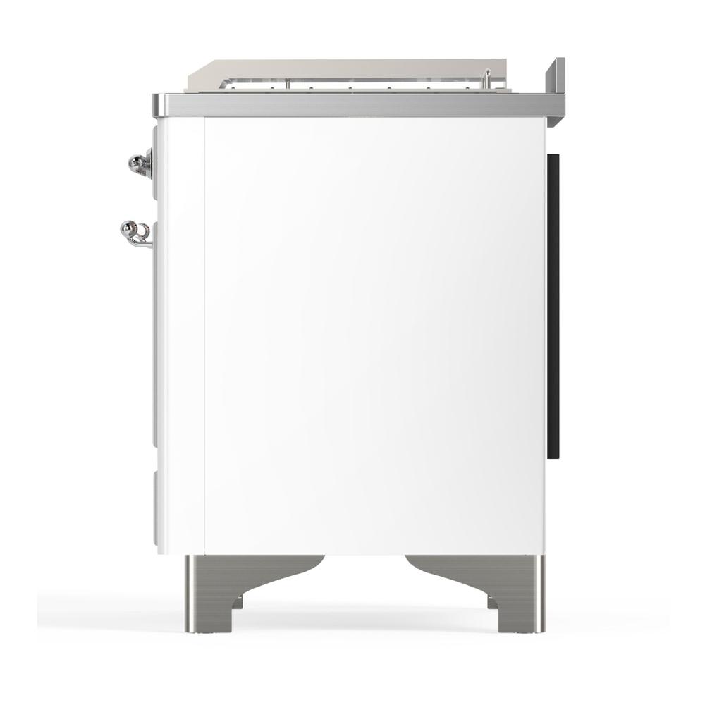 Ilve UM48FSQNR3WHC Ilve Um48Fsqnr3Whc Majestic Iii 48 Inch Dual Fuel Range With 5 Black Brass Burners, Griddle And French Top, Dual Function Burner Up To 25,000 Btu (Natural Gas, Solid Door, White, Chrome)