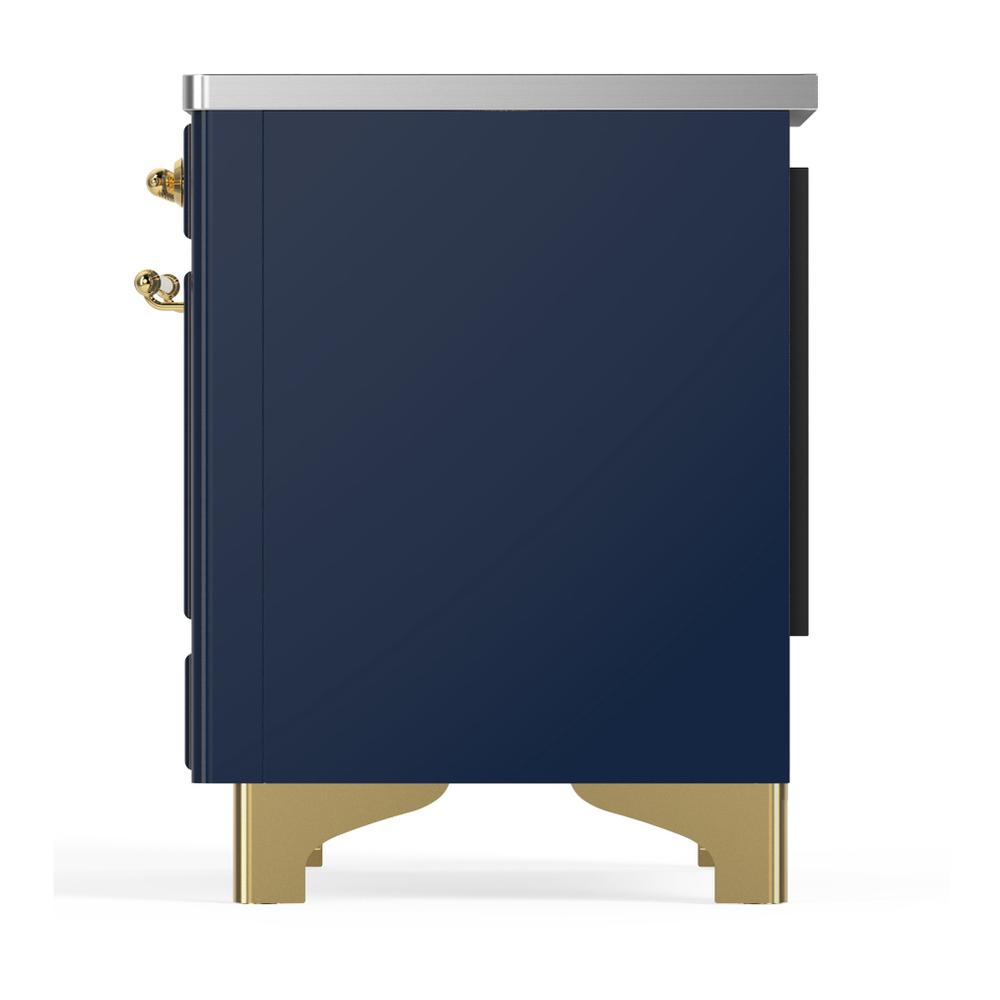 Ilve UMDIB40QNR3MBG Ilve Umdib40Qnr3Mbg Majestic Iii 40 Inch Induction Range With 6 Elements, 3.82 Cu. Ft. Total Oven Capacity (Solid Door, Midnight Blue, Brass)